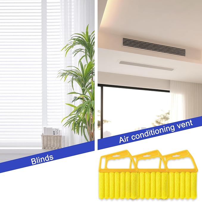 Blind Cleaner Duster Tool - 3 Pcs 7 Fingers Anti-Shedding Window Blind Cleaner Tool, with High-Density Microfiber Fleece and Ergonomic Handle, Detachable and Washable