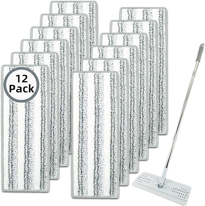 12 Pack Microfiber Mopping Pads Compatible with JOYMOOP, Libman, Oshang Flat Mop and Most 13"X5" Flat Floor Mop, Reusable & Washable Microfiber Cleaning Pads
