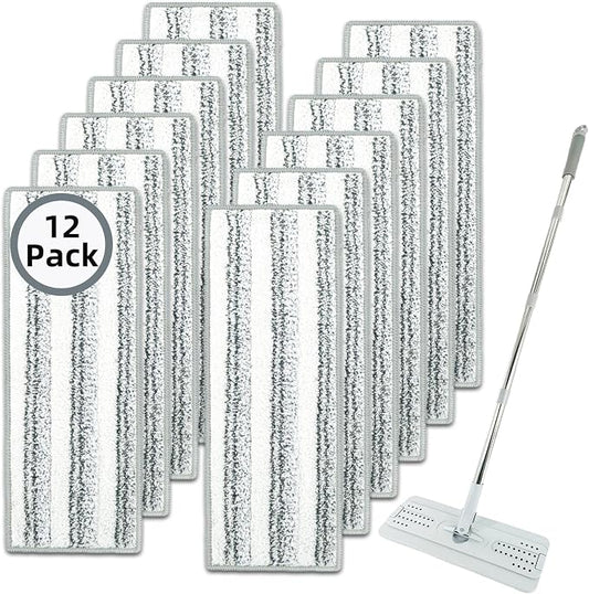 12 Pack Microfiber Mopping Pads Compatible with JOYMOOP, Libman, Oshang Flat Mop and Most 13"X5" Flat Floor Mop, Reusable & Washable Microfiber Cleaning Pads