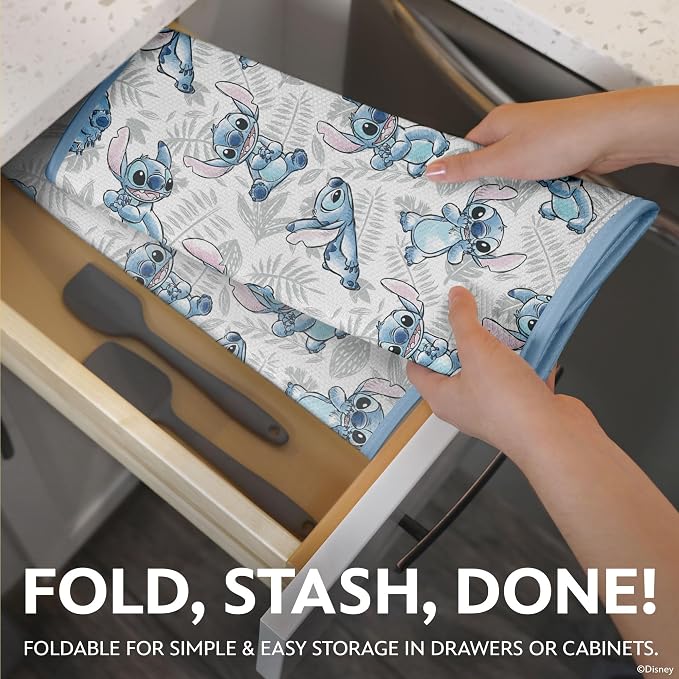 Disney Dish Drying Mats for Kitchen Counter (2 Pack) – 16" x 18" Absorbent Kitchen Drying Mats for Dishes – Fast-Drying, Machine Washable Dish Mats – Mickey & Minnie, Winnie the Pooh, & Stitch