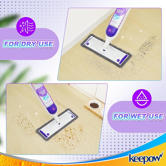 KEEPOW Reusable Microfiber Mop Pads for Swiffer PowerMop 2 Pack | Power Mop Pads Refills for 13 ''-15 '' Spray Mop, Machine Washable Pad Replacement for Multi-Surface Floor Cleaning