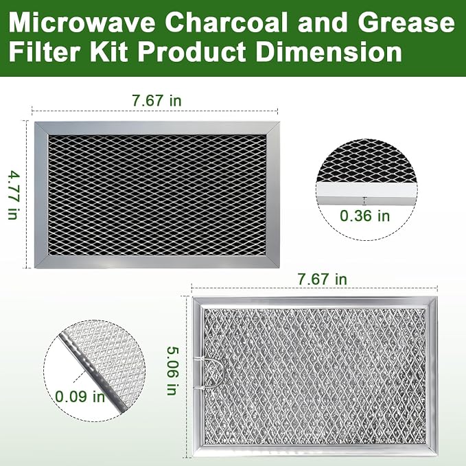 3PCS Microwave Grease and Charcoal Filter Set Compatible with GE JVM3160DF8BB JVM3160DF8CC JVM3160DF8WW JVM3160RF8SS JVM1540SM1SS JVM1540SM2SS