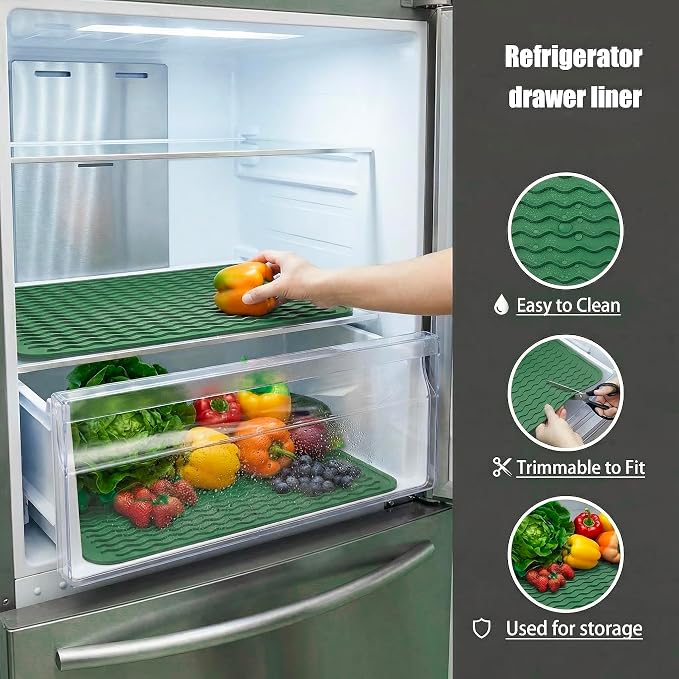 MicoYang Silicone Dish Drying Mat — Quick-Dry Ridges Counter & Sink Pad, Heat-Resistant Trivet to 450°F, Non-Slip & Dishwasher Safe, Roll-Up Storage, 18 Colors & 9 Sizes (Green, 16"×12")