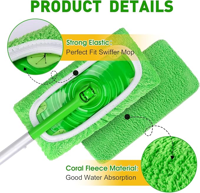 12Pcs Reusable Microfiber Mop Pads Compatible with Sweeper Mops,Dry Sweeping Cloths & Wet Mopping Pads Refills,Washable Mop Pads for Floor Cleaning