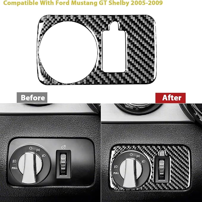 Real Carbon Fiber Trim for Ford Mustang GT Shelby Accessories | for 2005 2006 2007 2008 2009，Headlight Switch Button Cover，Thick Overlay Sticker Decal