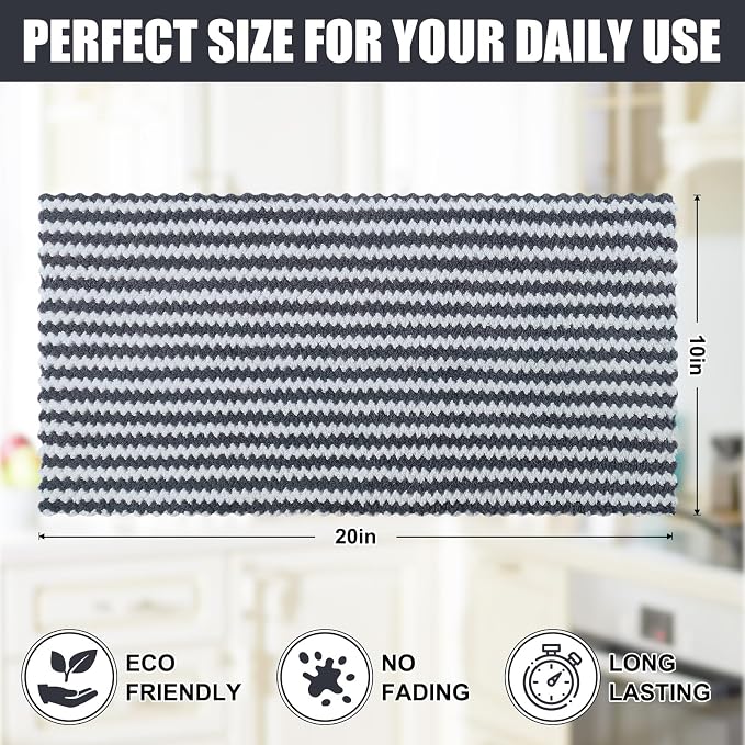 Homaxy Kitchen Towels(12 Pack, 10 x 20 inches), Ultra Soft and Absorbent Dish Towels, Reusable Fast Drying Microfiber Cleaning Cloth, Coral Velvet Wave Design No-lint, Dark Grey