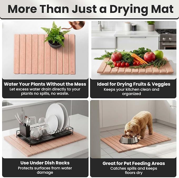 Large Stone Dish Drying Mat For Kitchen Counter | Non-Slip, Super Absorbent Diatomaceous Dish Dry Matt | Rollable Stone Drying Mat For Kitchen Counter, Heat-Resistant, Easy to Clean, Light Oak Color