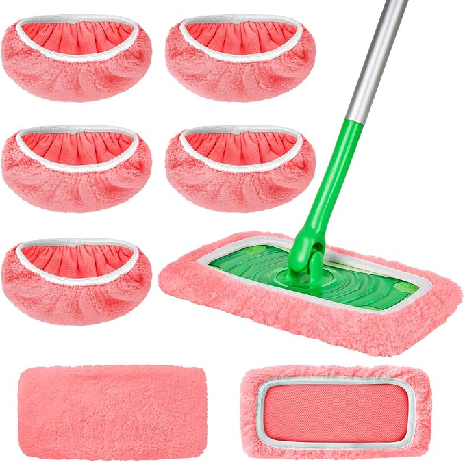AmaVins 5 Pack Reusable Microfiber Mop Pads Compatible with Swiffer Sweeper, Wet and Dry Flat Cover, Washable Pads for Surface/Hardwood Floor Cleaning (Mop is Not Included)