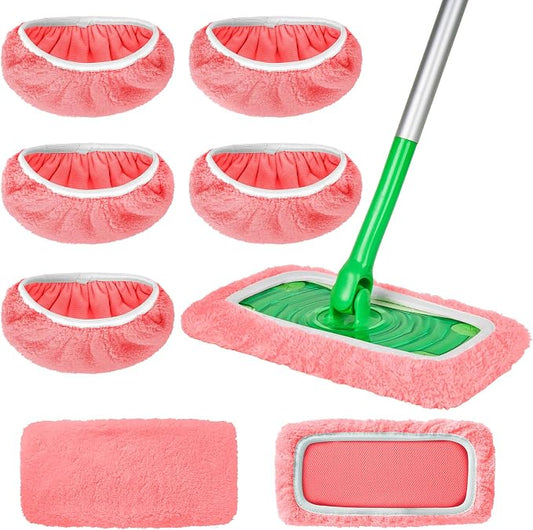 AmaVins 5 Pack Reusable Microfiber Mop Pads Compatible with Swiffer Sweeper, Wet and Dry Flat Cover, Washable Pads for Surface/Hardwood Floor Cleaning (Mop is Not Included)