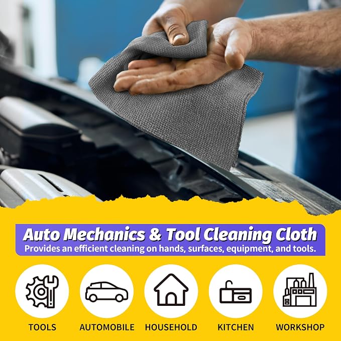 Microfiber Cleaning Cloth,150 Pack Grey Cleaning Rags, Bulk All-Purpose Lint-Free Shop Towels Wipes, Commercial Micro Fiber Cleaning Towels Washcloth for Car Garage Housekeeping 11.5"*11.5"