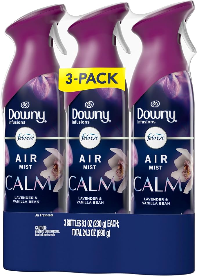 Febreze Air Mist, Air Freshener Spray, Odor Fighting Room Spray, Deodorizer for Home Bathroom Kitchen Office Apartment Dorm Room Classroom, Downy Calm Lavender & Vanilla Bean Scent, 8.1oz (Pack of 3)
