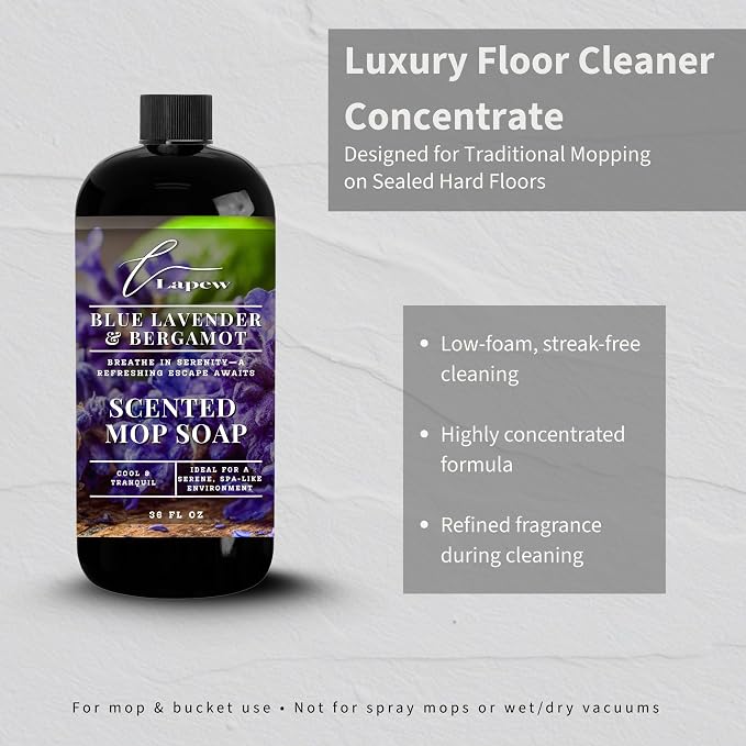 Lapew Blue Lavender & Bergamot Scented Mop Soap - Luxury Floor Cleaner Concentrate for Mopping Tile, Laminate, Vinyl & Hardwood | Streak-Free, Low-Foam | 36 oz