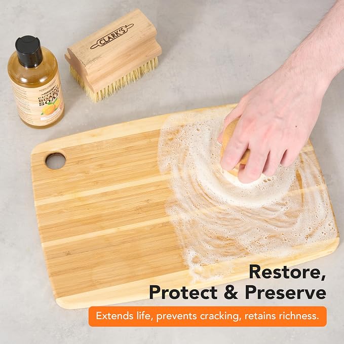 CLARK'S Cutting Board Organic Soap - Cleaner for Butcher Block, Countertop and Utensils - Enriched with Natural Orange & Lemon Extracts - Cleans and Restores Wood - Use Before Food Safe Mineral Oil