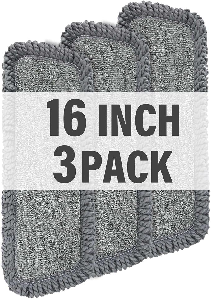 16.5" Microfiber Mop Pads Refills, 3 Pack Reusable Replacement Heads | reusable wet mop refills, machine washable for 14-16 inch spray mops, hardwood floors, dust cleaning & scrubbing
