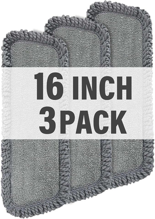 16.5" Microfiber Mop Pads Refills, 3 Pack Reusable Replacement Heads | reusable wet mop refills, machine washable for 14-16 inch spray mops, hardwood floors, dust cleaning & scrubbing