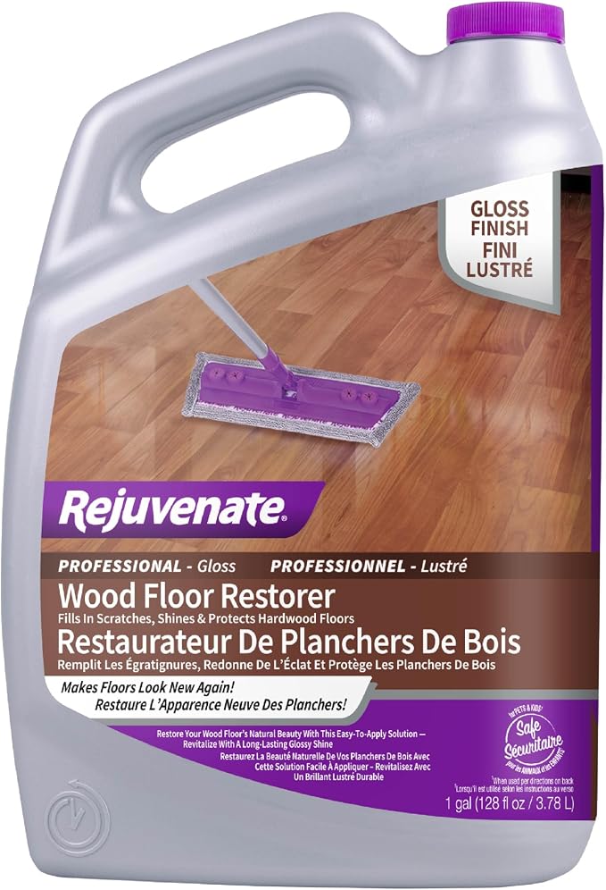 Rejuvenate Professional Wood Floor Restorer Fills Scratches, Shines And Protects Wood Flooring For A High Gloss Shine, 1 Gallon | 1-Coat Application Fills Scratches, Shines & Protects Hardwood Floors, Leaves A Glossy Finish, Safe For Pets & Kids