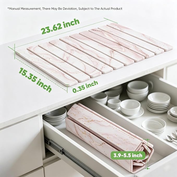 Stone Drying Mat for Kitchen Counter, Quick Diatomaceous Earth Mats for Dishes, 24"L x 16" W Super Absorbent Fast-Drying Collapsible Countertop Stone Mat (Marble White-07, 24" x 16")