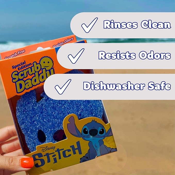 Scrub Daddy Disney Stitch Dish Sponge Twin Pack, Smiley Face Sponges for Cleaning & Washing Up - Kitchen Non Scratch Scourers with FlexTexture Firm & Soft Scrubbing, Dishwashing Scrubber