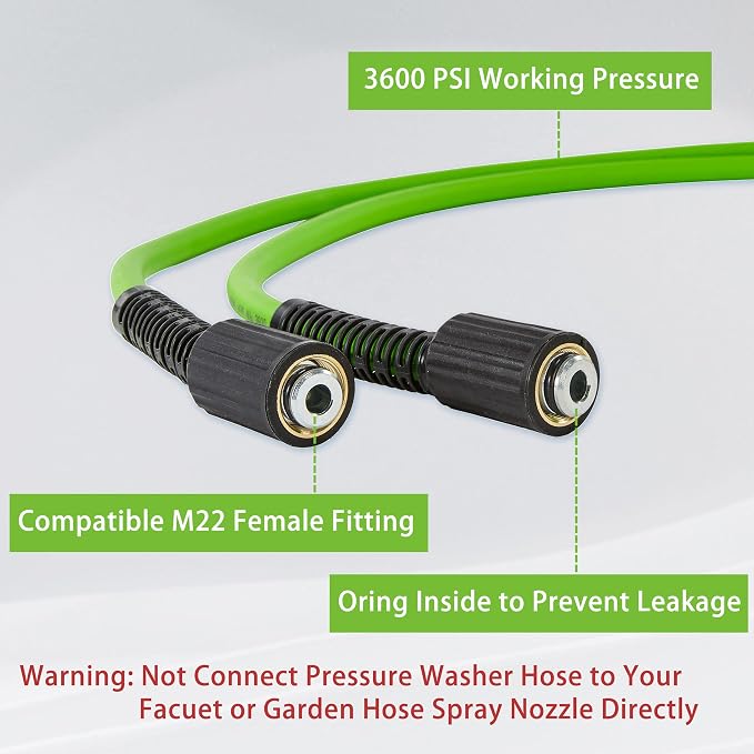 PWACCS Pressure Washer Hose, 100 FT x 1/4", M22 Fittings | 3600 PSI, Kink Resistant, Power Washer Kink Resistant Pressure Washing Extension Hose, Universal Electric Replacement Hoses