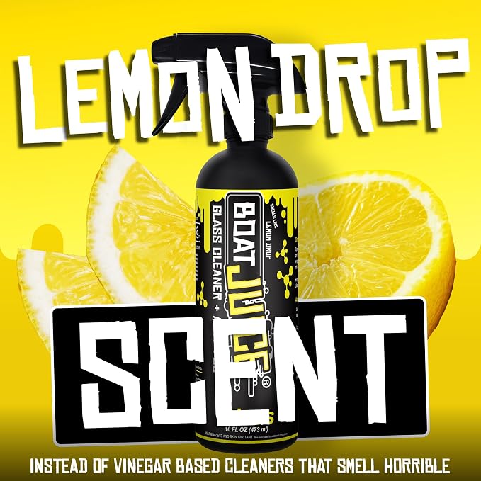 Boat Juice 2in1 Boat Glass Cleaner & Anti-Fog Spray | Boat Cleaner for Glass, Windows, & Electronic Screens | Lemon Drop Scent | Marine Detailing & Cleaning Supplies, Accessories | Made in USA (16oz)