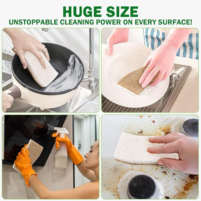AIDEA XL Sponges Kitchen, 12Count, Non-Scratch Dish Sponges | Large Natural Sponge for Non Stick Cookware, Cellulose Cleaning Sponge for Dishes, Bathroom, Household