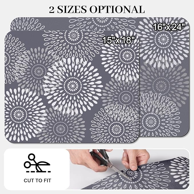 LuxStep Dish Drying Mat Super Absorbent Kitchen Counter Mat Rubber Backing Draining Mat Easy to Clean Kitchen Accessories Dish Rack Pad for Dishes, Utensils, Countertops, Sinks 15" x 18" Grey