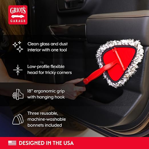 Griot's Garage 2-in-1 Easy Reach Detailing Wand, Extended Reach for Windshield, Window, Mirror, Dashboard, Vehicle Cleaning, 18" Handle