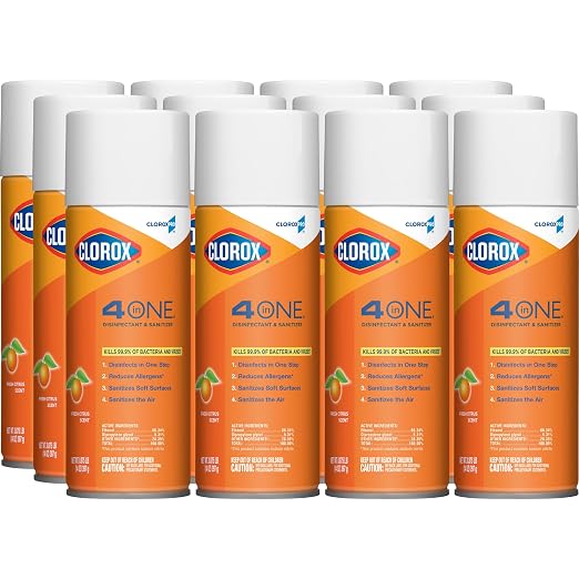 CloroxPro 4 in One Disinfecting Cleaner, Industrial Cleaning, 14 Ounce Spray Can, (12 Pack)