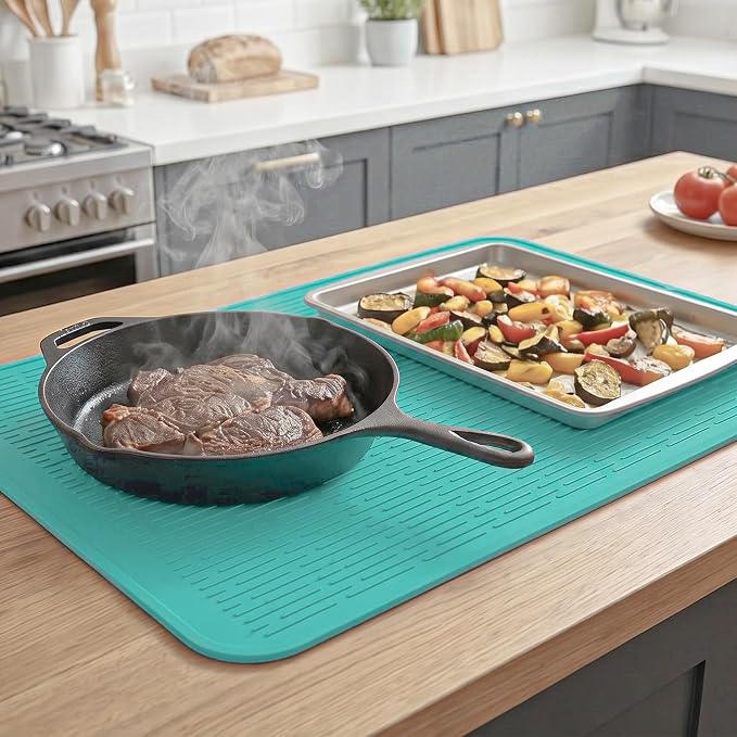 MicoYang Silicone Dish Drying Mat for Multiple Usage,Easy clean,Eco-friendly,Heat-resistant Silicone Mat for Kitchen Counter or Sink,Refrigerator or Drawer Liner Mint 3XL 28 inches x 18 inches