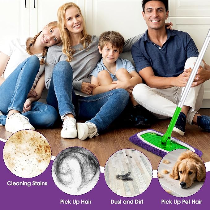 Microfiber Mop Pads,8Pcs Purple Reusable Mop Pads Compatible with Swiffer Sweeper,Dry Flat mop Cover & Washable Wet Pads Refill for Floor Cleaning