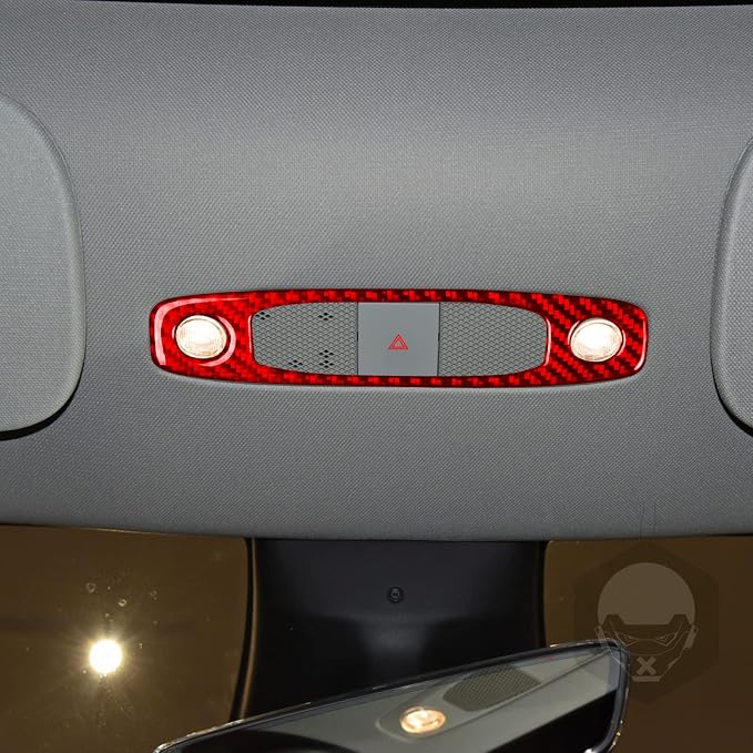 Red Real Carbon Fiber Trim for Tesla Accessories | for Model 3 2017-2022 / Model Y 2020-2024 Front Roof Warning Light Button Frame Sticker Interior Thick Overlay Decal