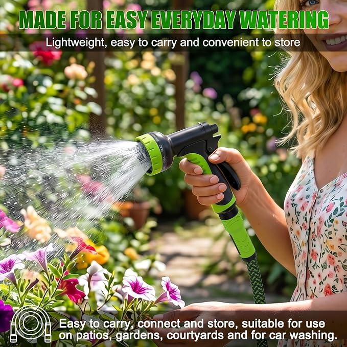 NON-EXPANDABLE Garden Hose 50ft x5/8'', Heavy Duty Flexible Water Hose with 10-Function Sprayer, Lightweight, Leak Proof, Durable Fabric Skin, Pressure Resistant for Yard, Outdoor
