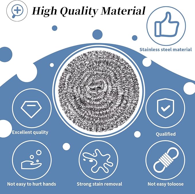 Stainless Steel Scrubber Scrubbing Scouring Pad Sponges Clean Pot Pan and Steel Wool for Kitchen Bathroom