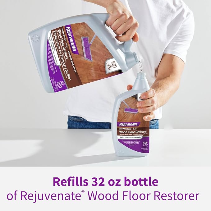 Rejuvenate Professional Wood Floor Restorer Fills Scratches, Shines And Protects Wood Flooring For A High Gloss Shine, 1 Gallon | 1-Coat Application Fills Scratches, Shines & Protects Hardwood Floors, Leaves A Glossy Finish, Safe For Pets & Kids