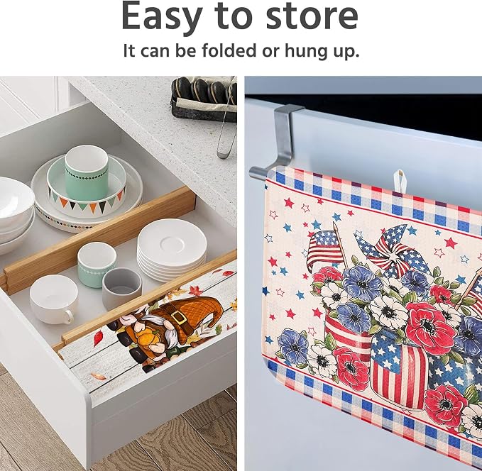 Dish Drying Mat for Kitchen Counter 18x24 Inch, Super Absorbent Dish Drainer Mat, Decorative Microfiber Dishes Drying Pad-Large(Flag and Star)