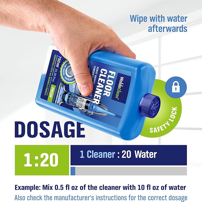 WoldoClean Robot Mop Floor Cleaning Solution 25 oz - Low Foam Concentrate | Compatible with Roborock, Dreame, Roomba, Tineco, Shark, Eufy, Ecovacs