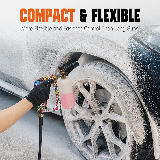 Short Pressure Washer Gun with Swivel, Power Washer Gun | 4000PIS Pressure Washer Wand for Foam Cannon, 3/8" & M22-14mm Connect, 1/4" Quick Connect, Car Washer Gun 5 Spray Nozzle