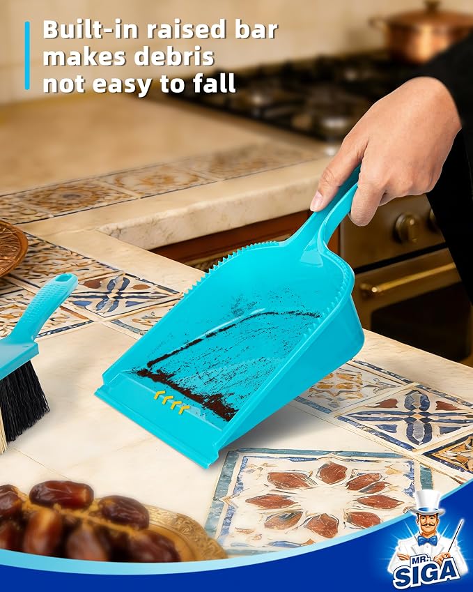 MR.SIGA Dustpan and Brush Set, Pack of 2 Set, Blue & Grey | Handheld brush and dustpan combo, small broom and dustpan set
