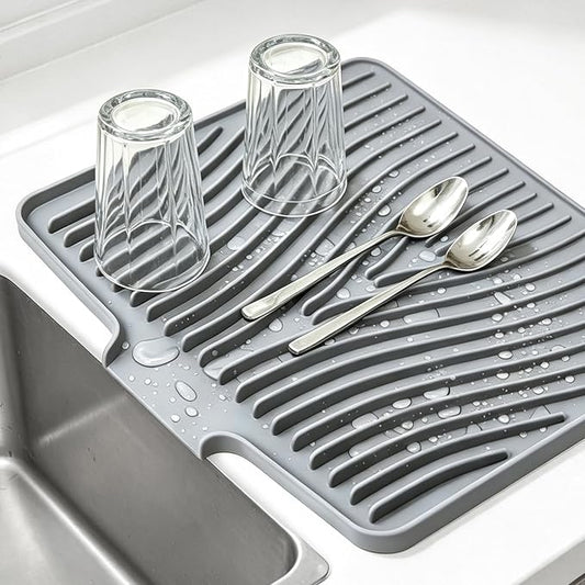 EBIGIC Silicone Dish Drying Mat,15.7"*13"Dish Drying Pad,Kitchen Accessories,with Built-In and Non-Slip Drain,Easy Clean, Fit for Kitchen, Bar, RV, Refrigerator and Drawer Liner, Grey