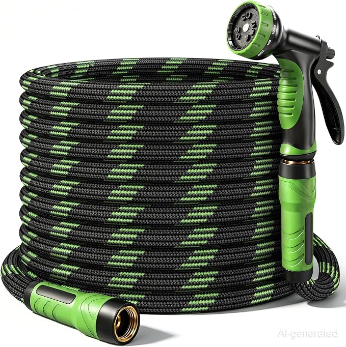 NON-EXPANDABLE Garden Hose 35 FT Water Hose with 10-Function Spray Nozzle | Yard hose Heavy Duty Steel Metal Flexible,Durable Fabric Skin,No Kinks & Leak-Proof with Upgraded Handle hose pipe outside