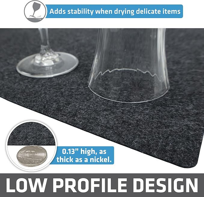 Drymate Jumbo XL Dish Drying Mat (19”x24”), Low-Profile, Super Absorbent, Quick Dry Fabric, Waterproof & Slip-Resistant, for Kitchen Counter, Trimmable, Easy to Clean (USA Made)(Charcoal)