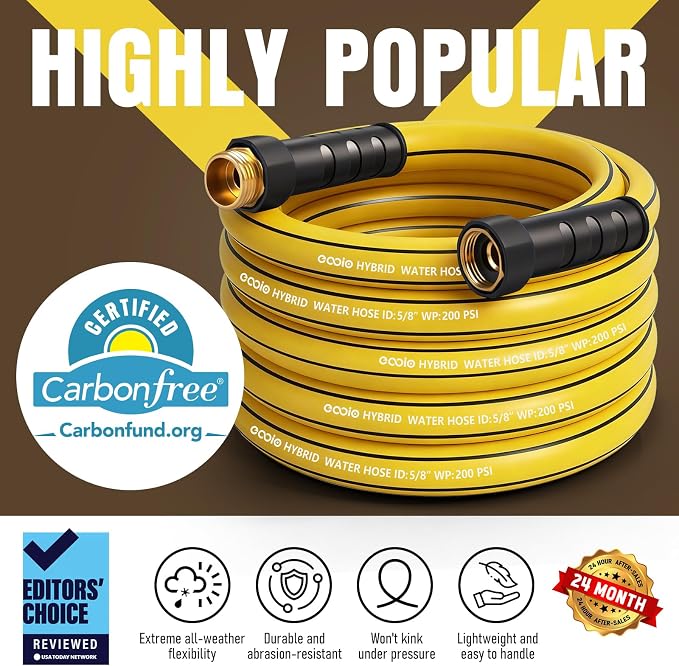 Garden Hose 100 ft x 5/8" with Nozzle, Water Hose Heavy Duty Flexible, Lightweight Kink-less Hybrid Hose with Swivel Handle, Male to Female Fittings