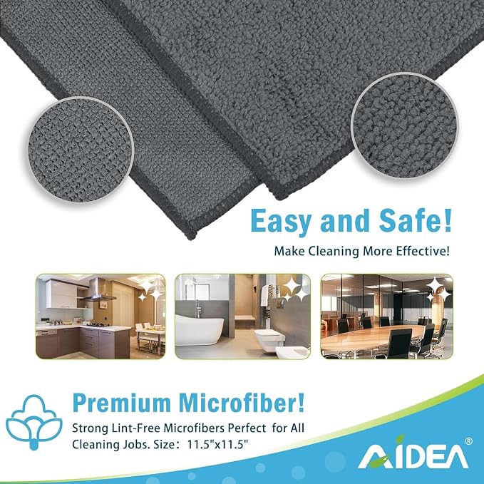 AIDEA Microfiber Cleaning Cloth Grey 20PK, Microfiber Towels for Cars, Premium Car Cloths, Dusting Cloth Lint Free Cleaning Rags for SUVs, House, Kitchen, Window, Workshops,11.5"×11.5"