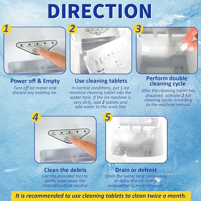 Ice Machine Cleaner Maker and Descaler - 24 Ice Maker Cleaner Tablets Compatible with All Major Brands, Nickel Safe Descaler Countertop Portable Commercial Icemaker Cleaning Solution