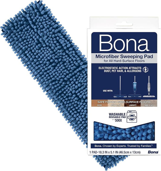 Bona Microfiber Sweeping Pad for Multi-Surface Floors - For Use With Bona Mops - Attracts, Picks Up Pet Hair, Fur, and Dander - Wood, Stone, Tile, Laminate, and Vinyl Floors