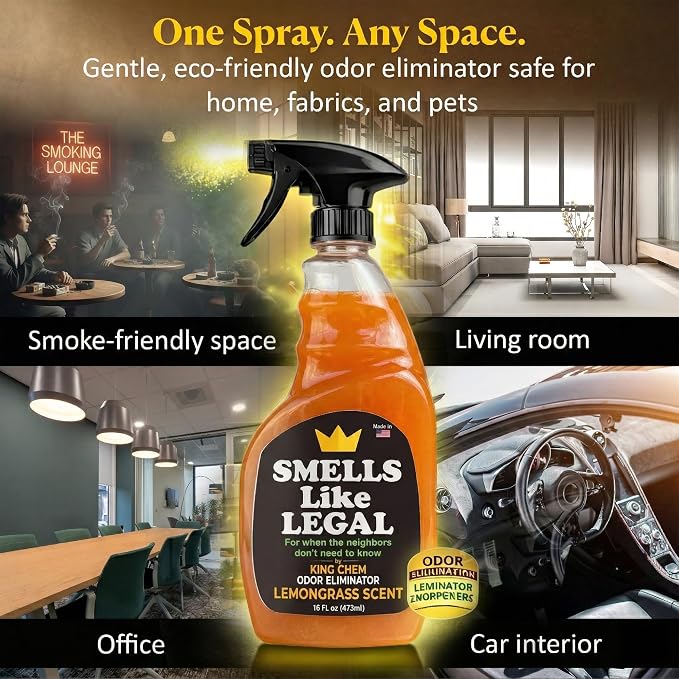 Smells Like Legal™ Lemongrass Odor Eliminator Spray -16 oz | Commercial-Grade, Eliminates Smoke, Pet & Food Odors, Fabric-Safe, Non-Staining, Biodegradable, Air & Fabric Freshener