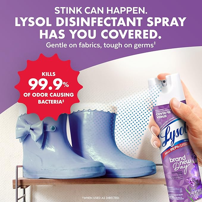 Lysol Disinfectant Spray, Household Cleaning Supplies, Disinfecting Multi-Purpose Room Spray, Antibacterial Sanitizer, Deodorizer, Kills Hantavirus, Lavender & Cotton Blossom, 19 Fl Oz (Pack of 2)