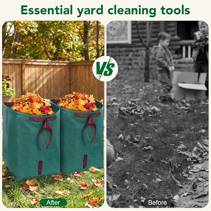 Dntorx 53 Gallon Leaf Bags, 2-Pack, Reusable Yard Waste Bags | Dustpan-Style Opening, Heavy-Duty Pp, Reinforced Handles, Foldable Storage, For Leaves, Grass, And Yard Debris