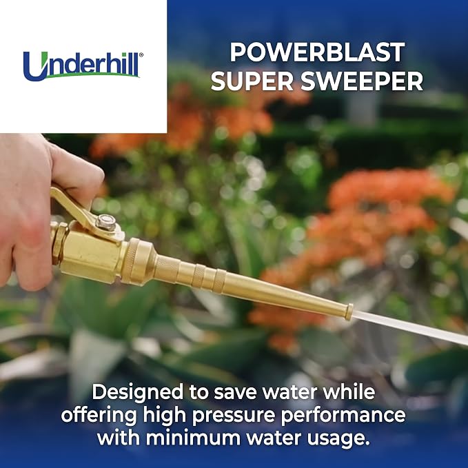 Underhill PowerBlast Super Sweeper 6-Inch Garden Water Hose Nozzle, Sprayer, Jet, 7 GPM 80 PSI, 3/4-Inch Thread Inlet, Heavy-Duty Adjustable, SN6-75