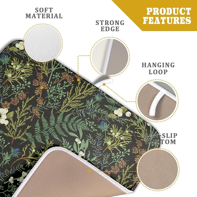 Green Plants Dish Drying Mat for Kitchen Counter Microfiber Absorbent Dish Draining Reusable Washable Foldable 16"x18"